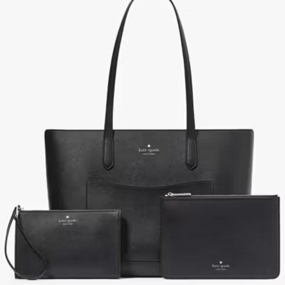 Kate Spade Staci Tote Bag & Wristlet & Pouch 3 Pc Set - BLACK - $499 NEW…